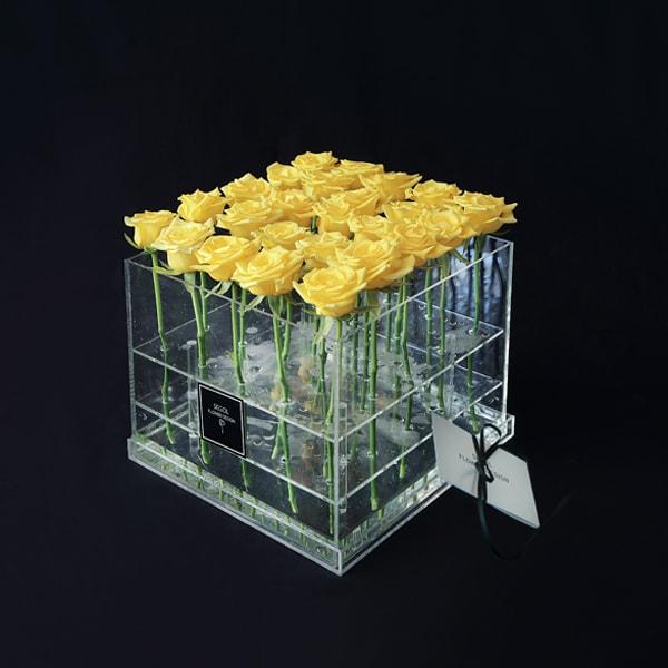 ורדים צהובים באריזה שקופה-XL