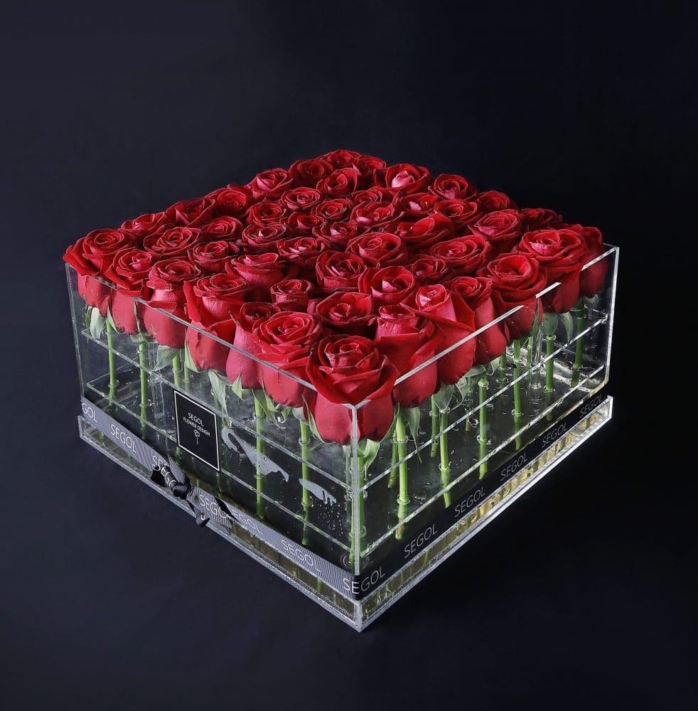 ורדים אדומים באריזה שקופה- XXL